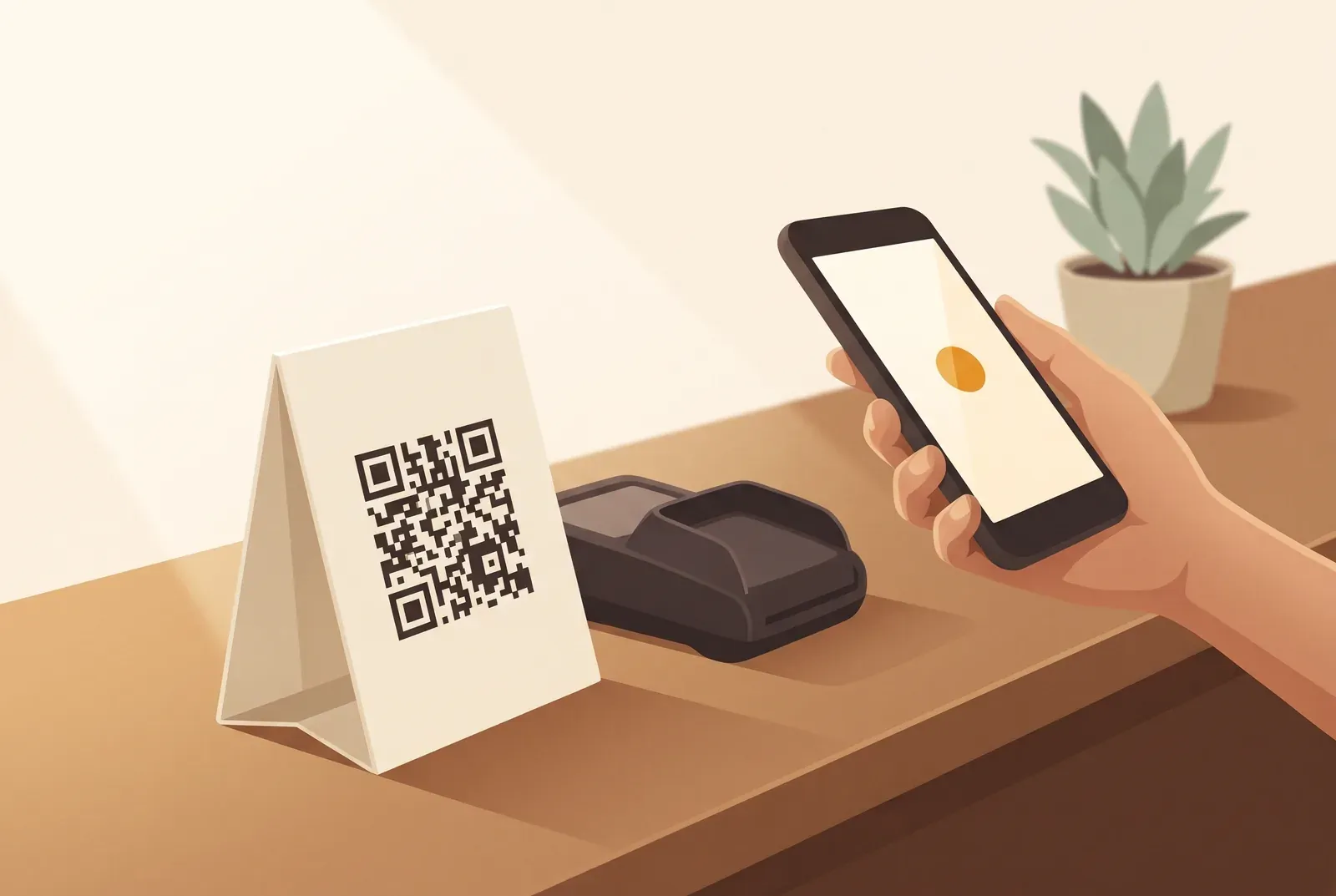 Illustration zum Artikel: QR-Aufsteller an der Theke: das Praxis-Playbook